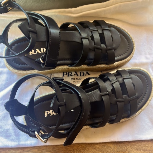 Prada Shoes - New PRADA Black Leather Gladiator Sandals